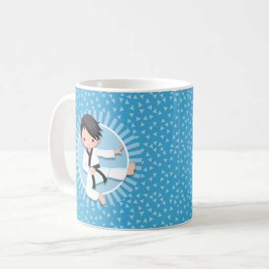 Black Hair Karate Boy Judo Martial Arts Kaffeetasse (Vorderseite Links)