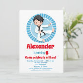 Black Hair Karate Judo Boys Einladung zum Geburtst (Stehend Vorderseite)