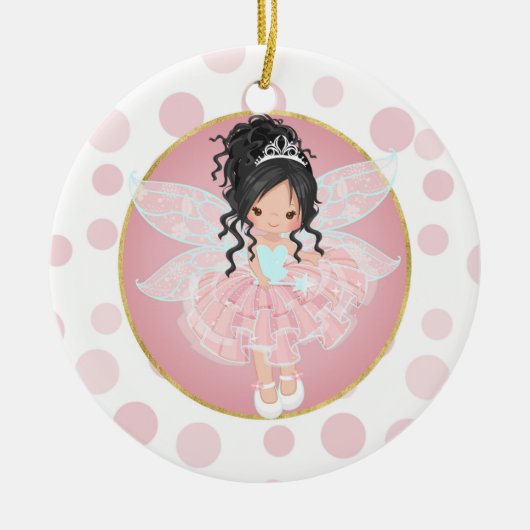 Black Hair Pink Fairy Keramik Ornament (Vorne)