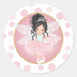 Black Hair Pink Fairy Runder Aufkleber