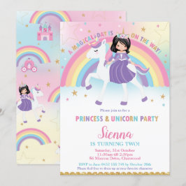 Black Hair Princess Unicorn Rainbow Birthday Party Einladung