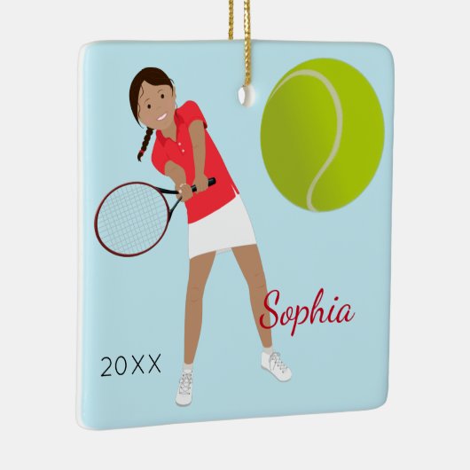 Black Hair Tennis Player Keramikornament (Rechts)