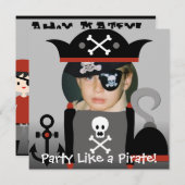 Black Haired Boy Party wie ein Pirate lädt ein Einladung (Vorne/Hinten)