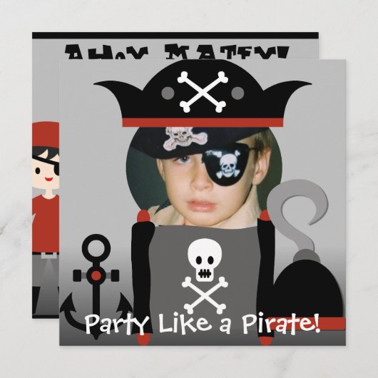 Black Haired Boy Party wie ein Pirate lädt ein Einladung (Vorne/Hinten)