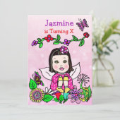 Black Haired Fairy Birthday Einladung (Stehend Vorderseite)