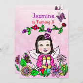 Black Haired Fairy Birthday Einladung (Vorne/Hinten)