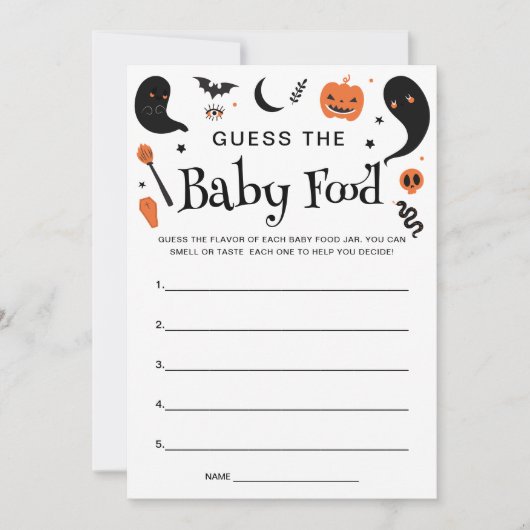 Black Halloween Baby Showbabys Baby Food Game Card Einladung (Vorderseite)