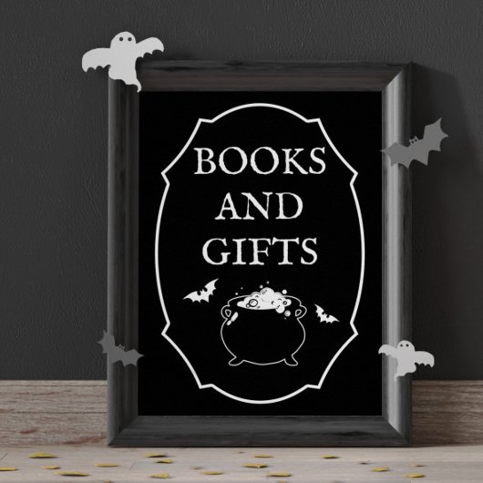 Black Halloween Baby Shower Bücher und Geschenke Poster