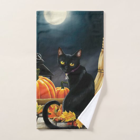 Black Halloween Cat Badhandtuch Set (Handtuch)