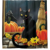 Black Halloween Cat Duschvorhang (Vorderseite)
