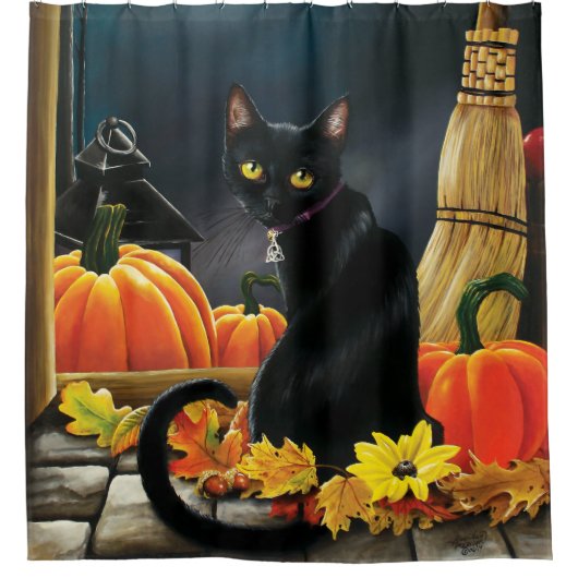 Black Halloween Cat Duschvorhang (Vorderseite)