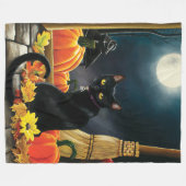 Black Halloween Cat Fleecedecke (Vorderseite (Horizontal))