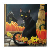 Black Halloween Cat Fliese (Vorderseite)