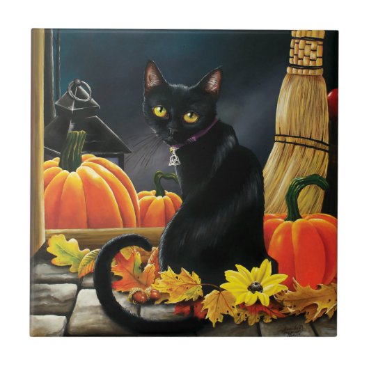 Black Halloween Cat Fliese (Vorderseite)