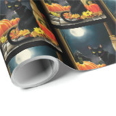 Black Halloween Cat Geschenkpapier (Rolleneckpunkt)