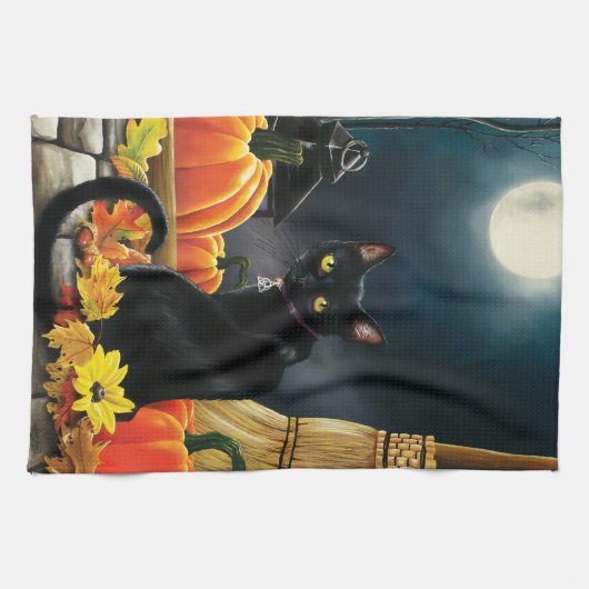 Black Halloween Cat Geschirrtuch (Horizontal)