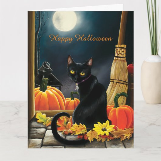 Black Halloween Cat Karte (Vorderseite)