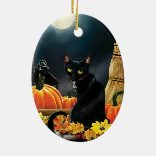 Black Halloween Cat Keramik Ornament (Hinten)