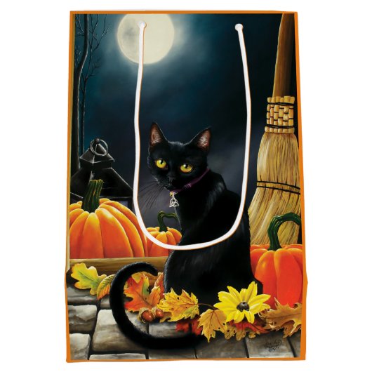 Black Halloween Cat Mittlere Geschenktüte (Rückseite)