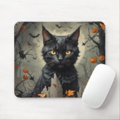Black Halloween Cat Mousepad (Mit Mouse)