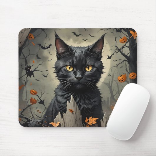 Black Halloween Cat Mousepad (Mit Mouse)