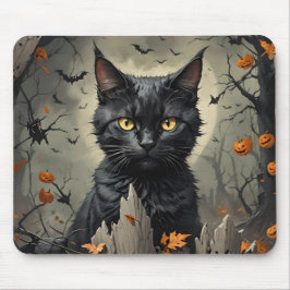 Black Halloween Cat Mousepad