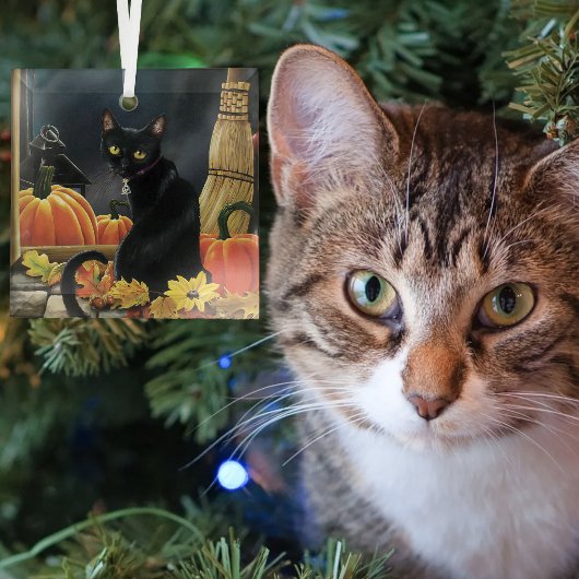 Black Halloween Cat Ornament Aus Glas