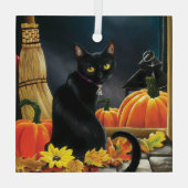 Black Halloween Cat Ornament Aus Glas (Rückseite)