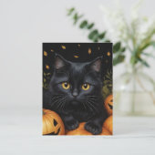 Black Halloween Cat Postkarte (Stehend Vorderseite)