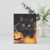 Black Halloween Cat Postkarte (Stehend Vorderseite)