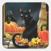 Black Halloween Cat Quadratischer Aufkleber (Vorderseite)