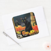 Black Halloween Cat Quadratischer Aufkleber (Umschlag)