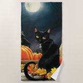 Black Halloween Cat Strandtuch (Vorderseite)