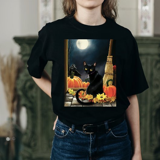Black Halloween Cat T-Shirt