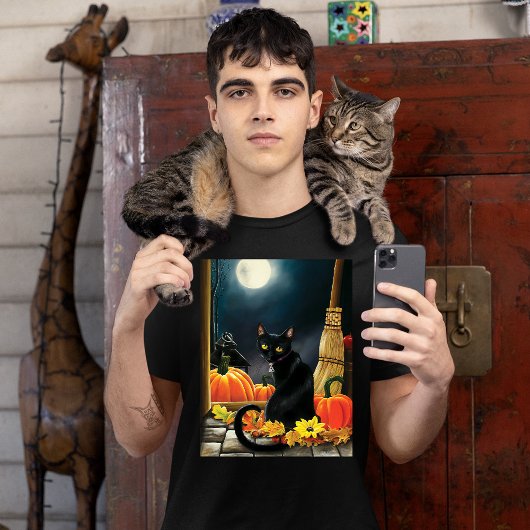 Black Halloween Cat T-Shirt