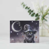 Black Halloween Cat Tragen einer Hexenhut-Postkart Postkarte (Stehend Vorderseite)