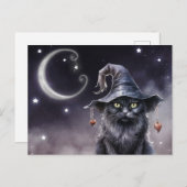 Black Halloween Cat Tragen einer Hexenhut-Postkart Postkarte (Vorne/Hinten)