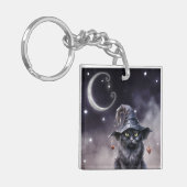 Black Halloween Cat Tragen eines Hexenhut-Schlüsse Schlüsselanhänger (Vorderseite links)