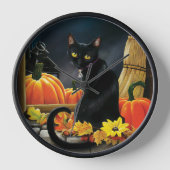 Black Halloween Cat Uhr (Vorderseite)