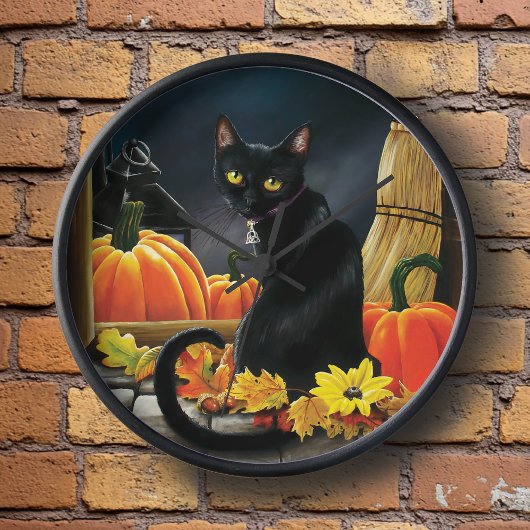 Black Halloween Cat Uhr