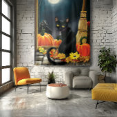 Black Halloween Cat Wandteppich