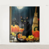 Black Halloween Cat Wandteppich (Vorderseite)