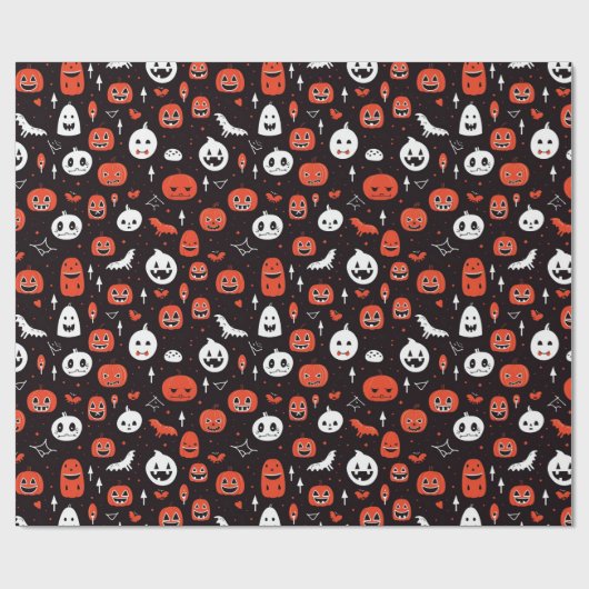 Black Halloween Pattern with pumpkins and ghosts Geschenkpapier (Flach)
