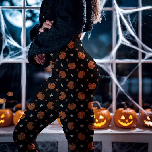 Black Halloween Pumpkins und Stars Leggings