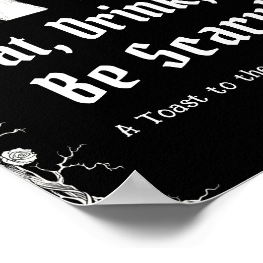 Black Halloween Skeleton Eat Drink & Be Beängstige Poster (Ecke)