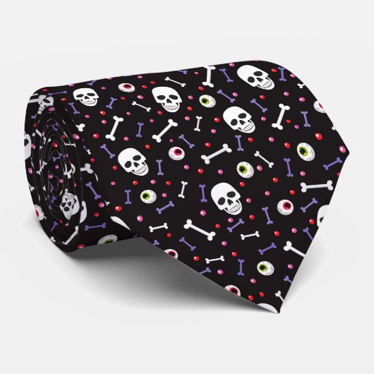 Black Halloween Skull Eyeballs Knochenmuster Krawatte (Gerollt)