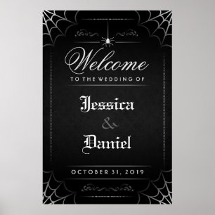 Black Halloween Spider & Web Willkommen bei Hochze Poster