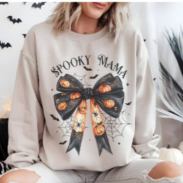 Black Halloween Spooky Mama Bow Coquette Sweatshirt