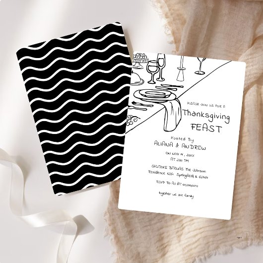 Black Hand Drawing Whimsy Erntedank Dinner Einladung
