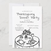 Black Hand Drawing Whimsy Erntedank Dinner Einladung (Vorderseite)